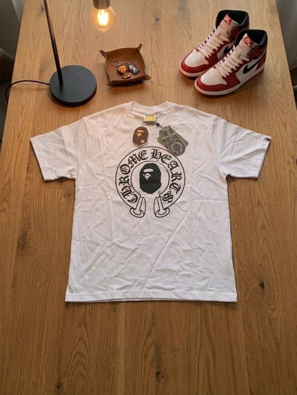 Bape White Short Sleeve Tee with Black Center Logo